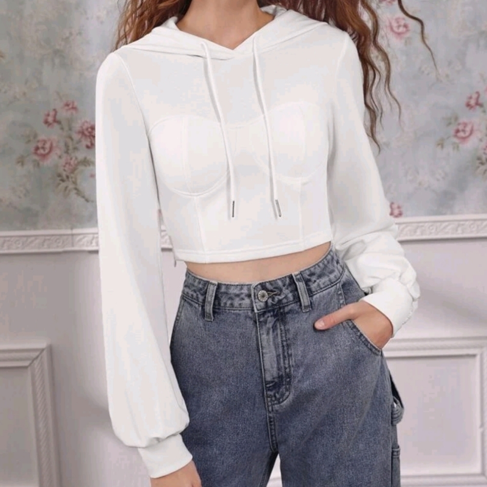 NWT white cropped corset style hoodie, size large.